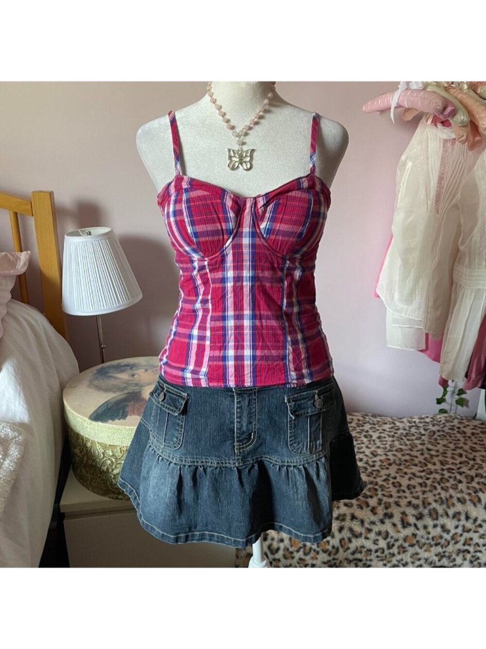 Y2K plaid cotton corset / bustier top